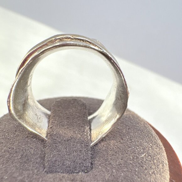 VTG Solid Sterling Silver 925 Abstract Hammered Wide Band Ring Size 5.75 - Picture 4 of 8